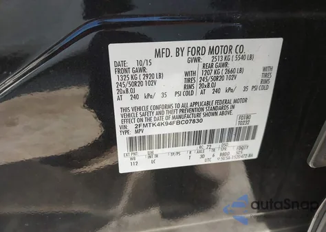 2015 Ford Edge Titanium z USA, uszkodzony, nr VIN 2FMTK4K94FBC07830